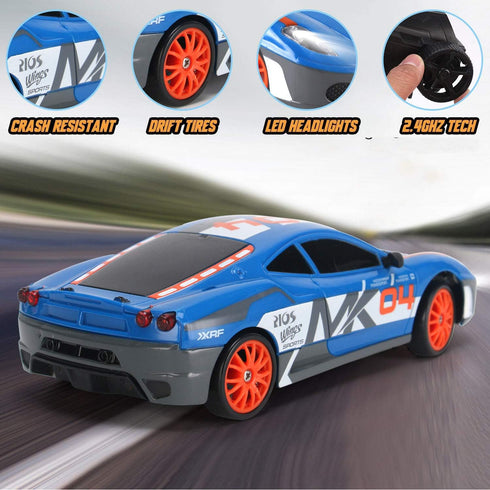 1/24 2.4GHz 4WD 7) Liberty Imports RC Drift Car Remote Control Sport Racing On-Road Vehicle with LED Light, Batteries