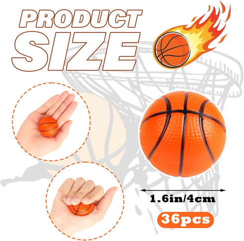Mini Basketball Stress Ball 36 Pack, Small Foam Sports Ball, Basketball Party Favors for Kids, Anxiety Relief Toy