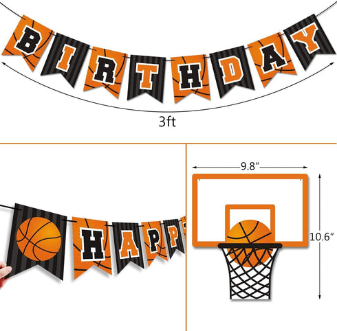 Basketball Happy Birthday Banner, Slam Dunk Party Decoration Supplies for Kids Teenagers B-day Photo Prop