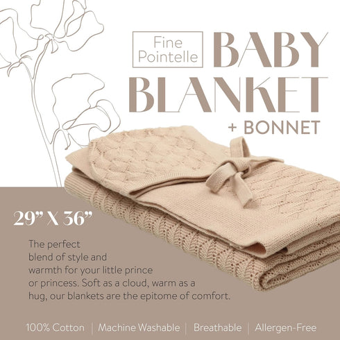 peluche 0-3 29" 36") Pointelle Knit Blanket with Bonnet - Luxurious Cuddle & Swaddle - Unisex Newborn Baby Swaddles