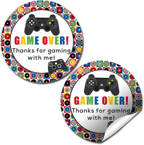 Game Over Video Game Birthday Party Sticker Labels, 40 2" Circle Stickers by AmandaCreation for Party Favors