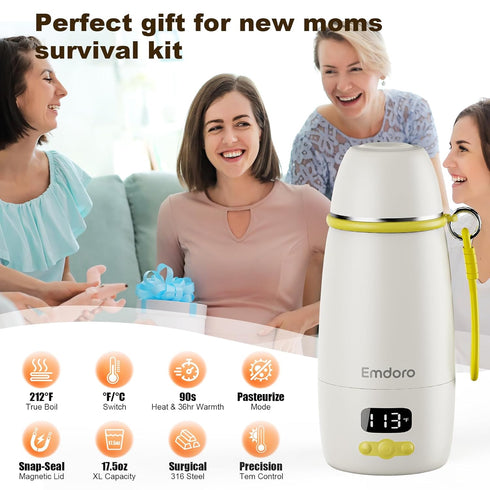 1.5-Min 98F-212F, 36H Portable Baby Bottle Warmer Fast Heating, Precise Temp Control Keep-Warm & Dual Sterilization