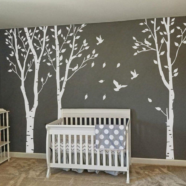 MairGwall Set of 3 Birch Trees with Flying Birds Wall Stickers - Beautiful