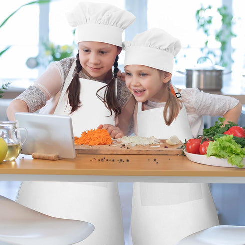 Kids Apron and Chef Hat Set - Adjustable Children Apron with 2 Pockets for Cooking and Baking