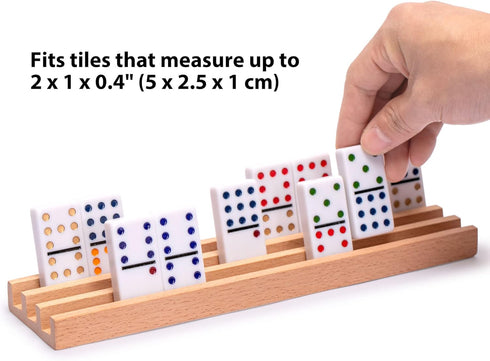 (10-Inch) Set 4 Yellow Mountain Imports Premium Beechwood Domino Racks/Trays - of - Domino Holders for Mexican Train
