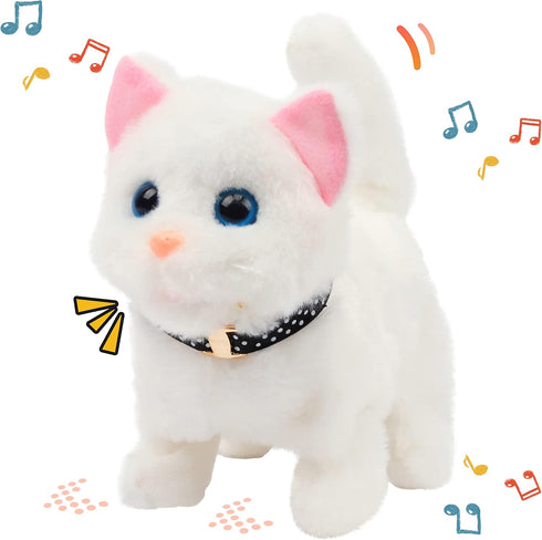 Easfan Walking Kitty Plush Toy, Electric Interactive Cat Stuffed Animal, Meowing Tail Wagging Head Nodding, Birthday
