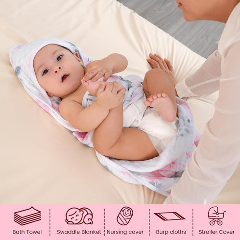 2 Pack 100% 6-Layer 32x32Inch, david's kids Hooded Baby Towels, Muslin Cotton Ultra Soft Breathable Absorbent Baby Bath