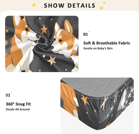 Bseiialft 52 28 Corgi Puppies Stars Crib Sheets for Boys Girls Soft and Breathable Cotton Baby Sheets for Standard Crib