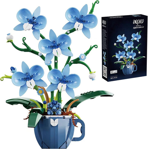iixeal Blue Orchid Flower Building Set for Adults, Coffee Cup Orchid Botanical Collection