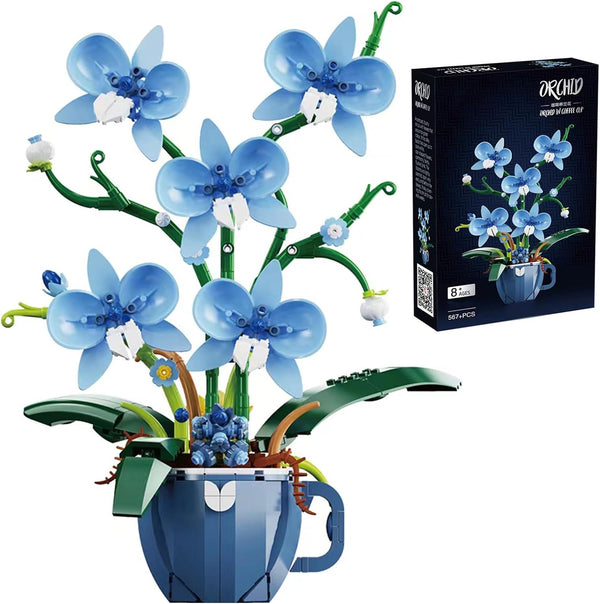 iixeal Blue Orchid Flower Building Set for Adults, Coffee Cup Orchid Botanical Collection