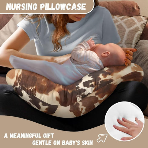 ZWPINITUP Brown Hide Cow Baby Fashion Nursing Pillow Cover Baby Breastfeeding Slipcover Newborn Safety and Comfy Cover