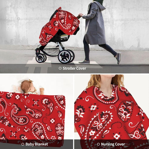 Hcpwzrf Red Redpaisley Boho Baby Car Seat Cover & Nursing Cover - Breathable Stretch Multi-Use Cover for Breastfeeding
