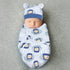 2 Pack Cinaci Adjustable Soft Cotton Blend Newborn Baby Receiving Swaddle Blankets Sleep Sacks with Nursery Hats Caps