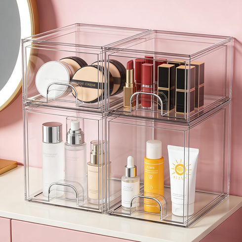 Countertop 4 1 TOOGE Stackable Baby Bottle Organizer: Acrylic Bottle Organizer Baby Storage Drawers Clear Bottle