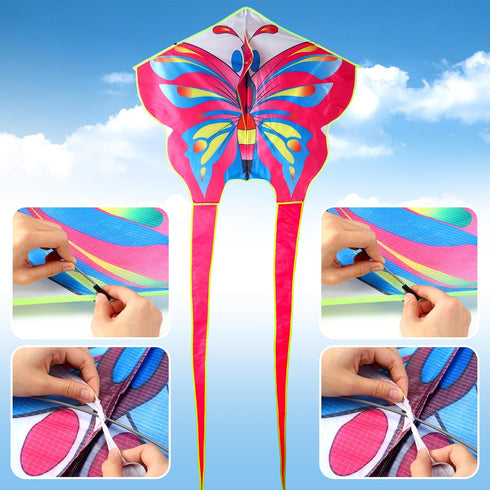 Poen 12 Pcs Butterfly Dragonfly Kites 3.28 ft with 164ft String - Large Easy to Fly Beach Kites for Kids Outdoor