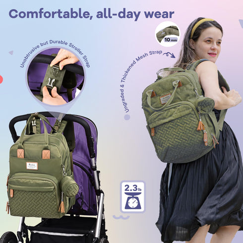 Backpack, Pack RUVALINO Diaper Bag Multifunction Travel Maternity Baby Changing Bags, Large Capacity, Waterproof, Olive