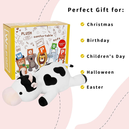 Weighted Plush Milk Cow, 24" 4.2 lbs Stuffed Animals Series, Cute Plushie Dolls for Kids Adults Birthday Gifts