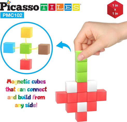 Picasso Cubes Kids 1” Magnetic Puzzle Cube, 102 Piece Mix & Match with FREE Idea Book, Sensory Toys