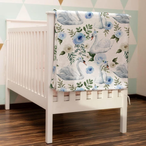 Watercolor Swan Boho Floral Baby Blanket, Retro Flowers Flannel Soft Swaddle, Toddler Newborn Crib Blanket 30x40