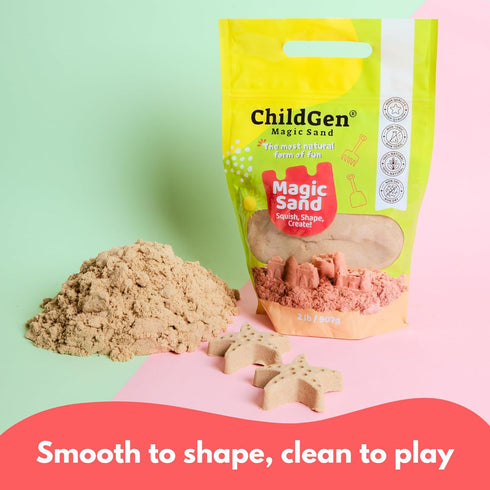 2lbs ChildGen Magic Sand, Natural Sea Sand in Resealable Bag, Non-Toxic Play Sand for Kids, Soft, Moldable, Mess-Free