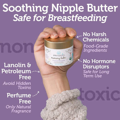 Era Organics Soothing Nipple Butter Breastfeeding Cream - Baby Friendly USDA Organic Balm to Calm Chapped Skin