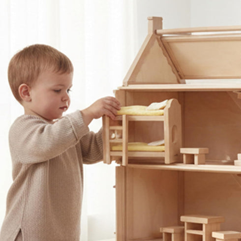 Set PlanToys Wooden Childrens Room Classic for Montessori Small World Play | Creative Role Play and Social Interaction