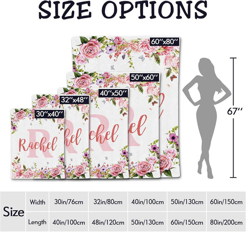 32x48 inches, Yoke Style Personalized Flannel Swaddle Blanket for Girls, Custom Baby Blanket with Name, Newborn Gifts