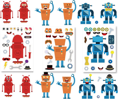 T-Antrix 24 Sheets Make Your Own Robot Stickers Make A Face Stickers for Kids Toddlers with Robots DIY Craft Kids Party