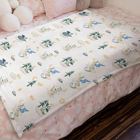 Cartoon Fairy Tale Baby Blanket, Watercolor Dragons, 30x40, Soft Flannel Swaddle for Boys and Girls