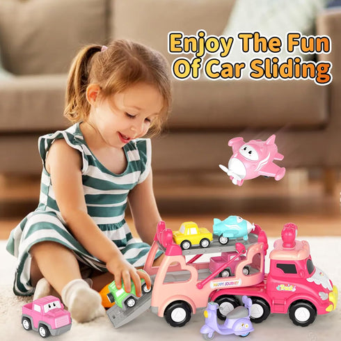 1 2 3 7-in-1 1-2 2-3, 1 2 3+ newcrave Truck Toys for Year Old Girl, Carrier Cars Toys for Toddler Girls Age Princess