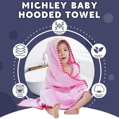 MICHLEY Animal Face Hooded Baby Towel Cotton Bathrobe for Boys Girls Light Pink 0-6 Year