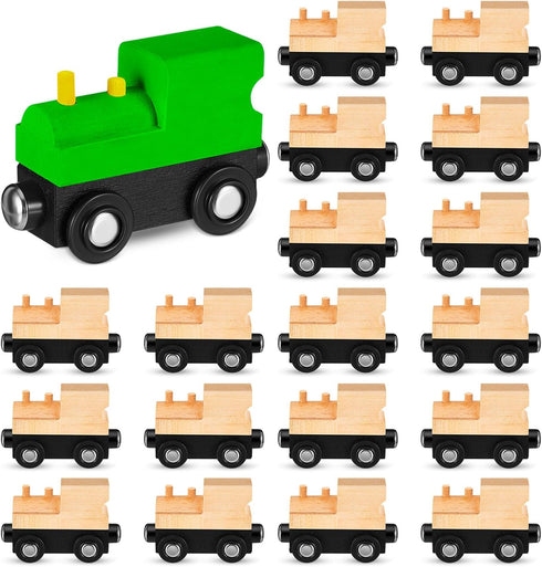 Halloscume 30 Pcs Unfinished DIY Wooden Trains Magnetic Unpainted Wooden Train Cars