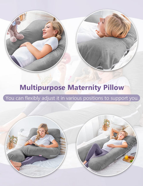 Meiz U Shaped Pregnancy Pillow with Removable Velvet Cover (Gray)