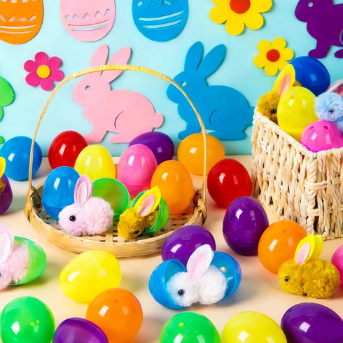 36 Pack HIKISS Easter Eggs Filled Plush Bunny Toys, Mini Colorful Bunny Egg Fillers for Kids Toddler Boys Girls Easter