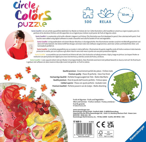 Ravensburger Circle of Colors: 500 Piece Round Jigsaw Puzzle for Adults & Kids - Fruits and Vegetables | Unique