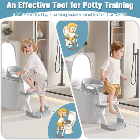 3 1 Potty Training Seat, Toddler Potty Training Toilet with Step Stool Ladder for Kids Boys Girls, in Foldable Toilet