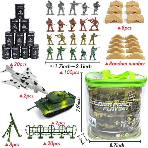 3 otters 250PCS Army Men Military Set, Army Men Action Figures Military Figures and Accessories World War II Army Men Toys for Boys