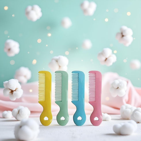 Tustao Pack 4 Of Round Tip Bristles Baby Cute Comb Baby Grooming For Sensitive Scalp Skin, for Nursery Newborn Infant