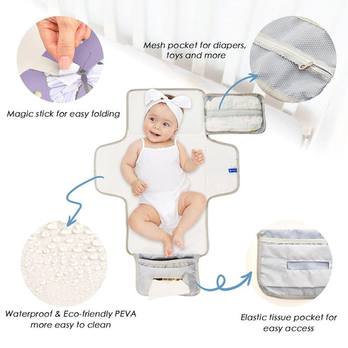 Portable Changing Pad for Baby - Butterfly Purple Waterproof Diaper Changing Mat Travel Changing Pad with Built