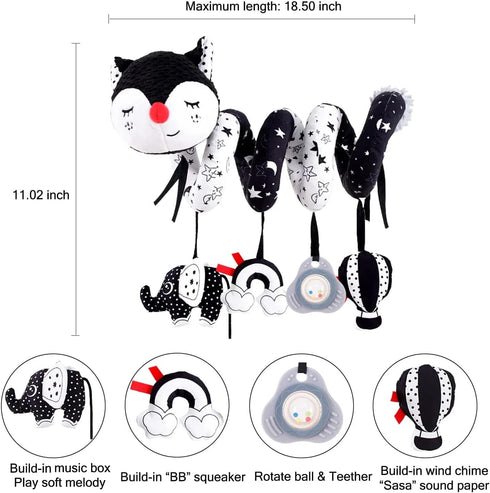 Car Seat Toys for Infants 0-6 Months, High Contrast Hanging Toys for Baby Carseat, Developmental Toys with Music