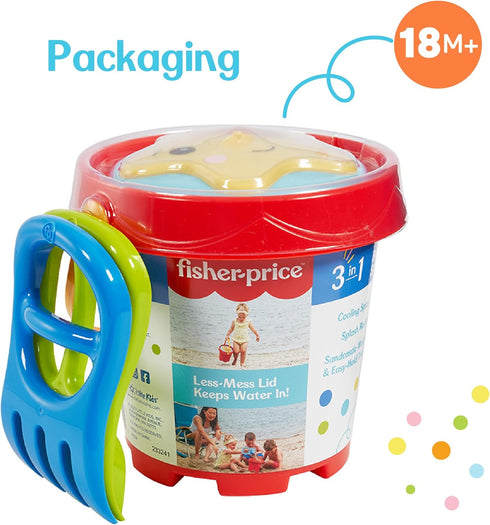 Fisher-Price Toddler 3-in-1 Beach Bucket: Portable Sprinkler and Sandcastle Mold, Water Toy and Sand Toys for Ages 18+