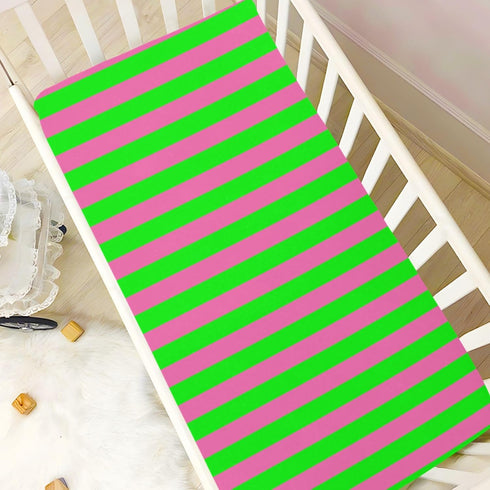 Pigsaly 27x39 Inch Crib Sheets Hot Pink Green Stripe Baby Sheet for Standard Crib Mattress Boys Girls Toddler Bed