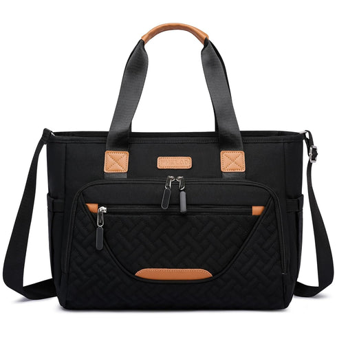 Diaper Bag Tote with 16 Inch Laptop Compartment, Large Crossbody Toddler Bag for Mom (Black)