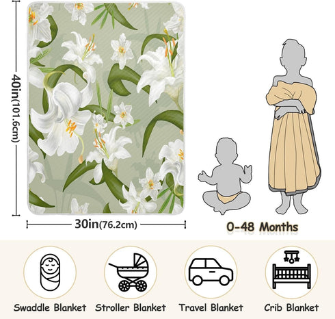 BOESI 30 40 Inches Lily Flowers Baby Blanket, Toddler Blanket, Soft and Comfortable, Unisex, for Crib, Stroller