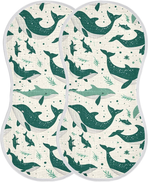 siphylline Emerald Green Playful Whale Cotton Muslin Burp Cloth Breathable Milk Spit Up