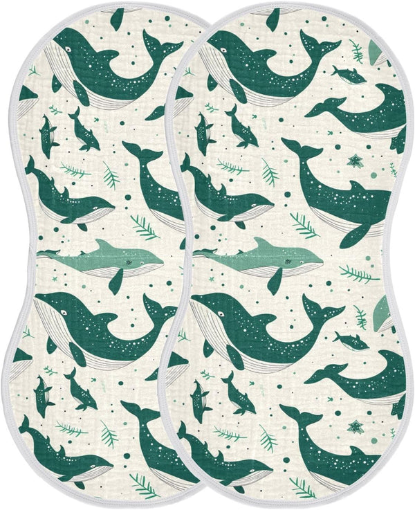 siphylline Emerald Green Playful Whale Cotton Muslin Burp Cloth Breathable Milk Spit Up
