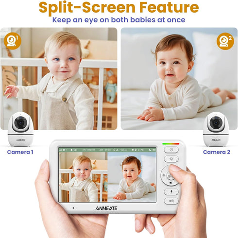 ANMEATE 5" 48H Life,720P 1000ft HD Video Baby Monitor with Camera and Audio - No WiFi, Battery Remote Pan Tilt Zoom