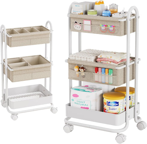 Modanais Baby Diaper Caddy Organizer Cart - 3 Tier Rolling Storage Cart