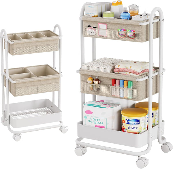 Modanais Baby Diaper Caddy Organizer Cart - 3 Tier Rolling Storage Cart