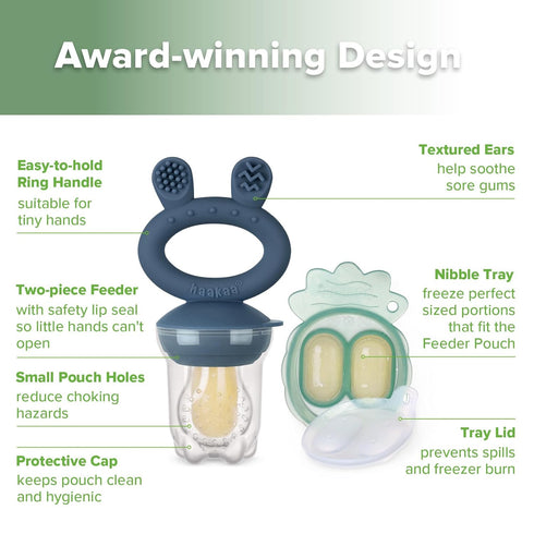 Haakaa Baby Fruit Food Feeder & Mini Freezer Nibble Tray Combo, BPA Free Silicone Feeder for Infant Self Feeding
